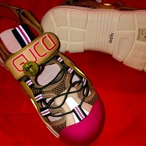 Gucci multi new calfskin mesh tinsel sandals new